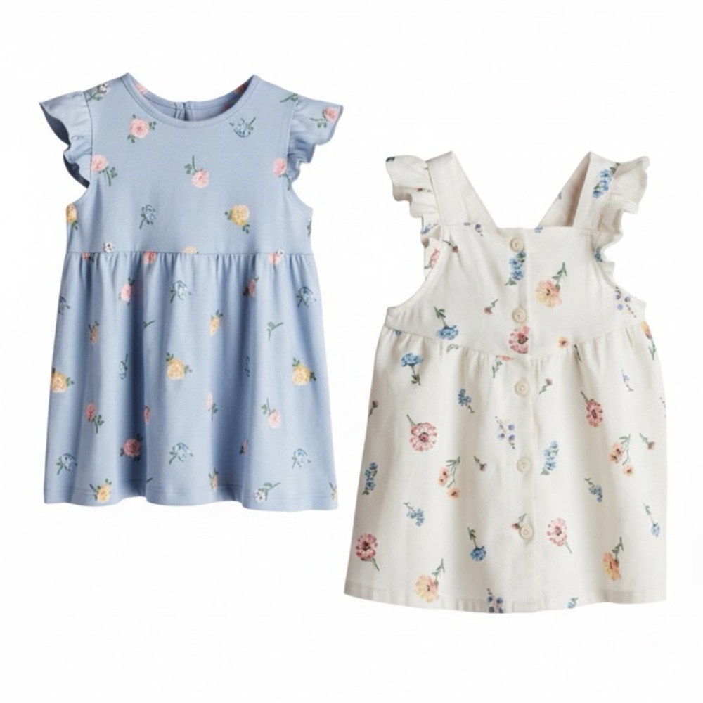 H&M Kids Floral Dresses - Cream and Blue